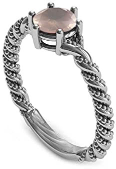 CaratYogi 925 Sterlingsilber-Antike-Ring Natürliche Rose Quartz Juni Geburtsstein Verlobungsring Frauen in Größe: 53