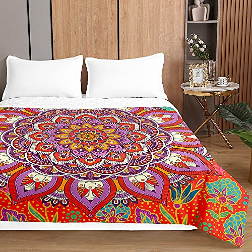Chickw1 Mandala Tagesdecken Bettüberwurf, 3D Drucken Sommer Tagesdecke mit Prägemuster Wohndecke aus Mikrofaser Bettdecke für Einzelbett Doppelbett oder Kinder (Orange Rot,220x240cm)