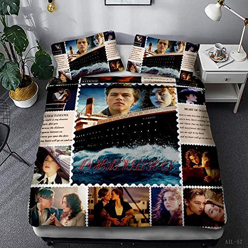 QHDXL Bettwäsche 135x200 Titanic Bettwasche Set Bettbezug 100% Weiche und Angenehme Mikrofaser Schlafkomfort- 1 Bettbezüge Reißverschluss + 2 Kissenbezüge 80 x 80 cm