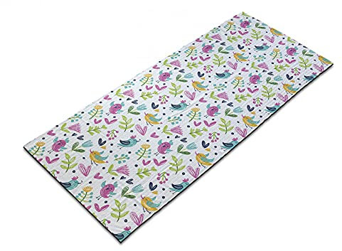 ABAKUHAUS Kindergarten Yoga-Mattenhandtuch, Flying Birds Blumen-Herz, rutschfeste schweißabsorbierende Yoga Pilates Workout Pad Abdeckung, 64 cm x 178 cm, Mehrfarbig