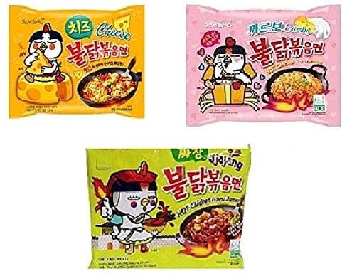 Sam Yang Korean Buldak Cheese Noodles PK1 & Buldak Carbo Noddles PK1 & Buldak Jijang Pk1(420 Grams)(Imported) Pack of 3 (Non - Vegetrian)