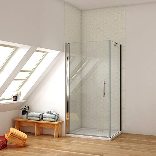 Ducha Casa 80x70x195cm Mampara de ducha angular abatible dos hojas, 6mm cristal templado antical, barra 50cm, marco de aluminio cromado