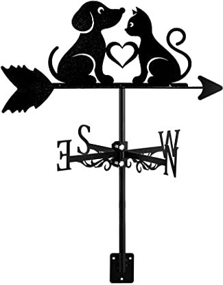 ZNEL Wetterhahn Windfahne Hunde Tier Welpen Durable Edelstahl Metall Wetterfahnen Sprühfarbe Windanzeiger Bauernhof Pavillon Rasen Hof Gartendeko,Cat & Dog