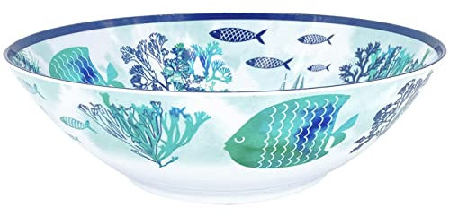 Les Jardins de la Comtesse - Petit Saladier en Mélamine - Caraïbes - 2,7 L/Ø 28 cm - Bleu Mer et Poissons - Service de Table de la Vaisselle Quasi-Incassable MelARTmine