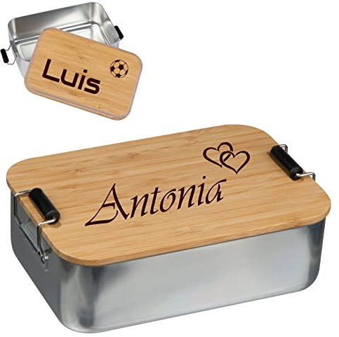 Schmalz® Nachhaltige Brotdose Bambus-Metall inkl. Gravur 750 ml Boxen Eco Brotbox Lunch Box für Kinder und Erwachsene personalisiertes Geschenk | Namen | Geburtstag | Geschenkidee