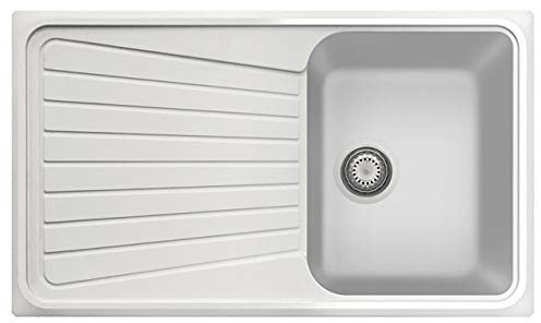 Plados Fregadero de cuarzo de cocina empotrado SP0791 bañera individual más escurridor - Blanco