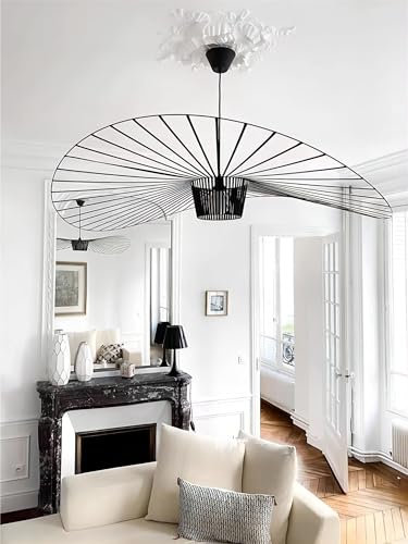 Qiaomao Vertigo Lampe Schwarz 100cm Vertigo Pendelleuchte Wohnzimmer, E27 LED Kronleuchter Retro Vertigo, Glasfiberstahl + Polyurethan Vintage Hut Hängeleuchte, Modern Kronleuchter Höhenverstellbar