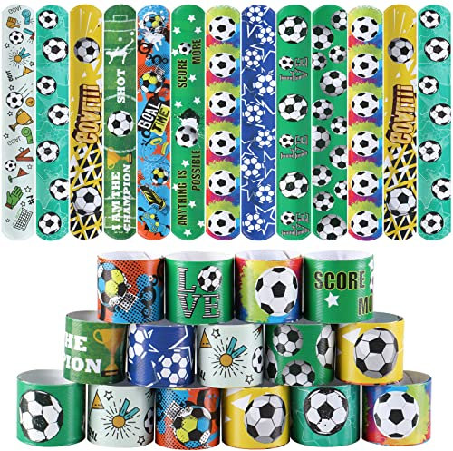 Deratta 30 Pezzi Braccialetti Slap per Bambini Calcio Gadget Compleanno Calcio Regalini Fine Festa Compleanno Bambini Braccialetti Slap Calcio