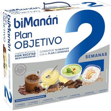 biManán - Plan Objetivo 2 Semanas, Sustitutivos para el Control y la Pérdida de Peso, Incluye Batidos, Natillas, Cremas, Barritas y una Coctelera, con Vitaminas y Minerales