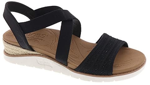 Skechers Femme Arch Fit Beach Kiss Sandale, Cuir Duraleather tricoté Noir, 39 EU
