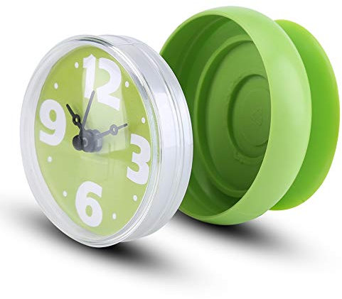 Nikou Reloj de Ducha Resistente al Agua, Reloj con Ventosa para Espejo de Ventana de Pared de baño(Verde)