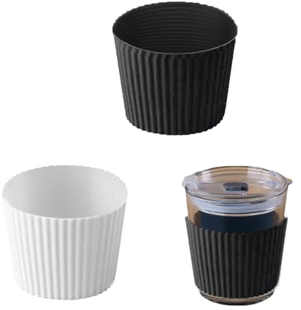 OBYJCA Coffee Cup Sleeve, 2Pcs Re-Usable Black and White Silicone Cup Covers for Drinks Heat-Resistant Silicone Nonslip Coffee Cup Sleeve Reusable Glass Bottle Mug Cup Sleeve Protector Cover