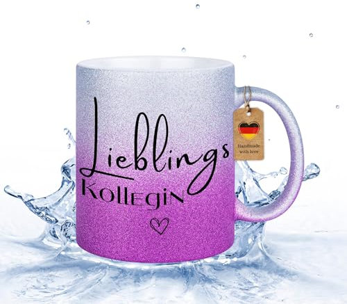 Druckerino Glitzer Tasse mit Spruch: Lieblingskollegin Glitzertassen Geschenke Geschenkidee Kollegin Glitzertasse Geschenk Arbeitskollegin Ruhestand Abschied