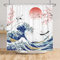 SDOTPMT 120x180cm Tenda da doccia a onde giganti Tenda da bagno asiatica di fiori di ciliegio Tenda del bagno della pittura di paesaggio dell'oca selvatica in alto per la decorazione del bagno
