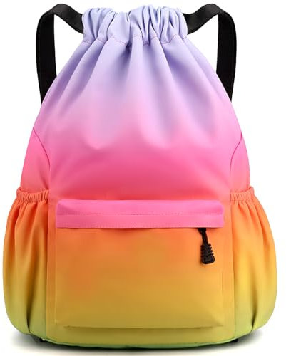 Tesmien Drawstring Bags,Waterproof Swimming Bags Unisex Sports Backpacks for Kids Adult, Large Drawstring Sackpacks Bags for School Gym Sports Travel Swimming-Colorful