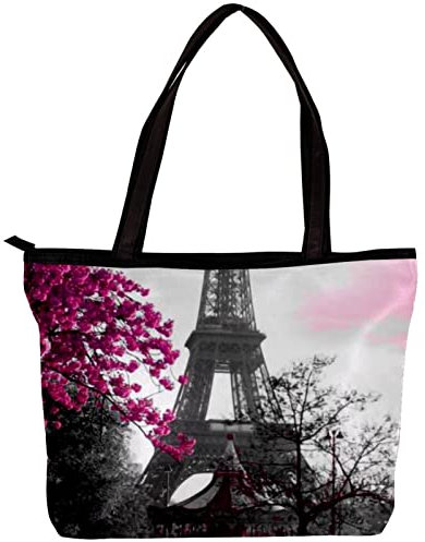 TBOUOBT Damen Tote Umhängetasche, Handtasche mit großer Kapazität,Paris Eiffelturm Frühlingsblume