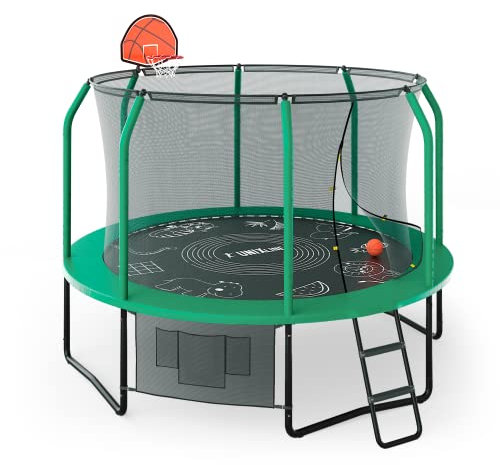 UNIXLine Trampolin Outdoor 305 cm - Komplettset Netz, Leiter, Basketballkorb - Trampolin Kinder Kindertrampolin Gartentrampolin - CE Zertifiziert - Belastbar bis 150 kg - Grün