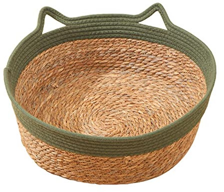 MagiDeal Panier de Lit pour Chat, Tissage et Tapis à Gratter, Chenil Rond Durable en Rotin pour Petit Chien, Maison pour Chats, Vert 35cmx13cm