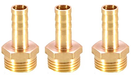 3 connettori in ottone massiccio con spinotto a filettatura maschio BSP da 8 mm a 3/8 per aria, acqua, carburante, olio, gas