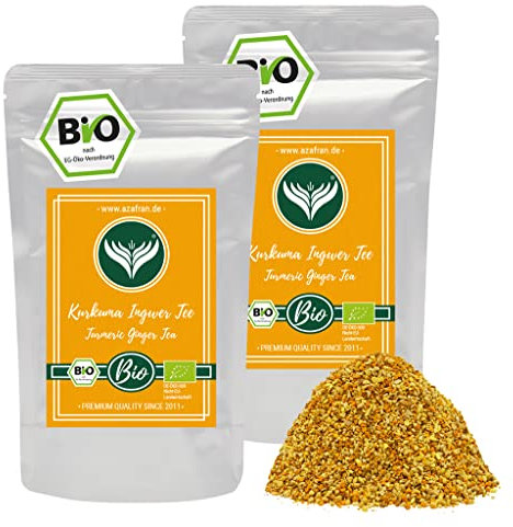 Azafran BIO Kurkuma Ingwer Tee, Gewürztee lose, Kurkumatee mit Ingwertee, getrocknet 500g