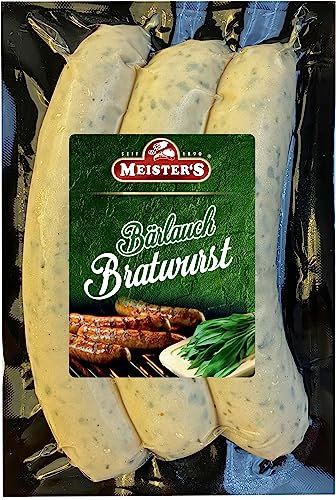 Meisters Bratwurst mit Bärlauch | Bärlauchbratwurst | Wurst zum Grillen und Braten | Grillwurst Bärlauchgriller 300g