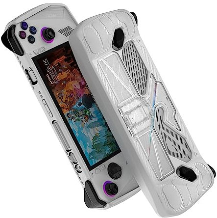 NUHFUFA Dockable Case for ASUS Rog Ally 7 inch Handheld with Kickstand, Anti-shock & Anti-scratch TPU Grip Protective Cover Case Ergonomic and Comfort Hand Grips(White)