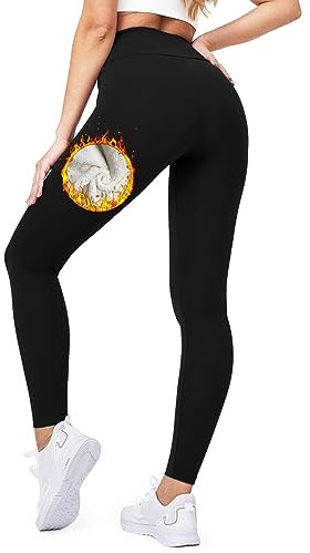 TJYAEKLTD Leggings térmicos para Mujer, Leggings cálidos de Invierno con Cintura Alta, Medias térmicas estrechas con Forro Polar para Correr, Senderismo, Yoga o Uso Diario, Negro M