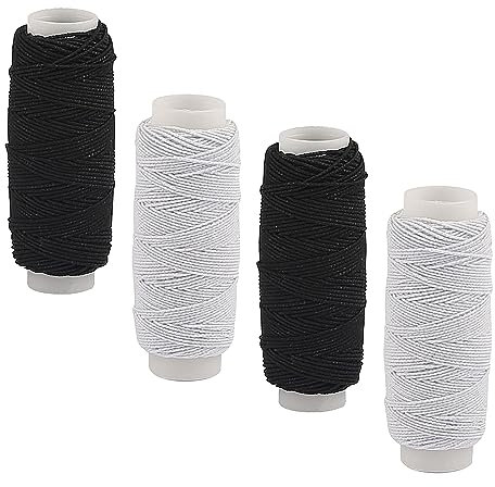 TAIANJI 4 Stück Elastizität Sewing Thread, Nähgarn Set Nylonfaden Elastisches Garn Schwarzes und Weißes Nähzubehör