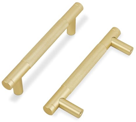 COTYKILEY 10 Pack 3 Inch(76mm) Brushed Brass Cabinet Handles Gold Knurled Kitchen Cabinet Pulls Cabinet Door Handles Kitchen Cabinet Hardware Cupboard Drawer Pulls Dresser Handles