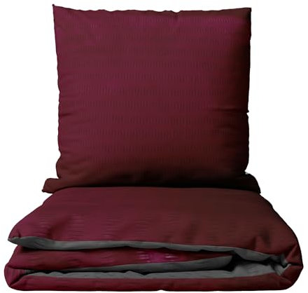 Leonado Vicenti Bettwäsche Seersucker Mikrofaser Set Einfarbige Uni Garnitur Bezug Kissen Decke, 3teilig, 200x220 cm, Bordeaux