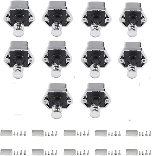 Lot de 10 Bouton Poussoir Camping Car, Bouton Poussoir Loquet en Métal, errure Loquet Porte Fermeture Placard Bouton Pour Camping Car Caravane Yacht, Épaisseur : 15 à 27 mm