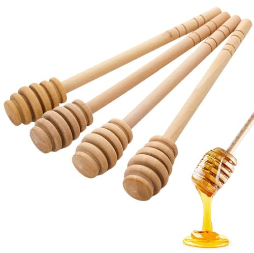 4Pcs Wooden Honey Mixing Stirrer 6 Inch Honey Dipper Sticks Honey Spoon Long Handle Wood Honey Spoon Stir Bar for Honey Jar Dispense Drizzle Honey and Kitchen Tools Wooden Honey Dipper Stick