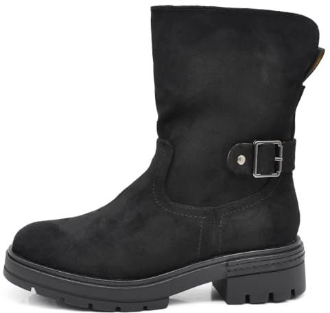 IF Stivali Stivaletti Imbottiti Pelosi Suola In Gomma Anfibi Biker Motociclista Caviglia Con fibbia Da Donna GR1168 Nero N.38