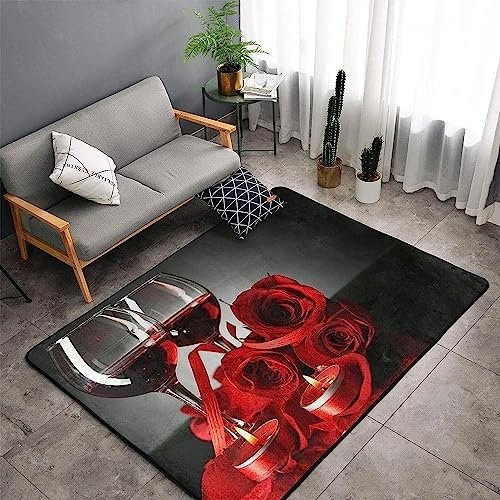 Rotweinglas Rote Rose 3D-Gedruckter Teppich Waschraum Bodenmatte Teppiche Für Wohnzimmer Kinderzimmer Schlafzimmer Outdoor-Teppiche Geburtstagsgeschenk 180 X 280 cm - Leicht Zu Reinigen -4A9H/B9O