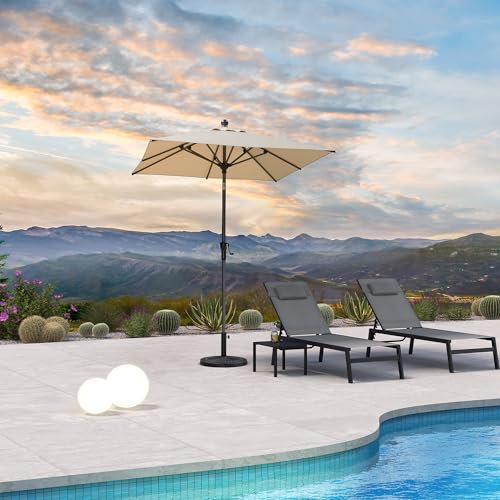 PURPLE LEAF Sonnenschirm 180 x 180 cm, Knickbarer Balkonschirm, Gartenschirm mit Kurbel, Markt Tisch Schirm, Gestell Alu, für Garten, Terrasse, Beige