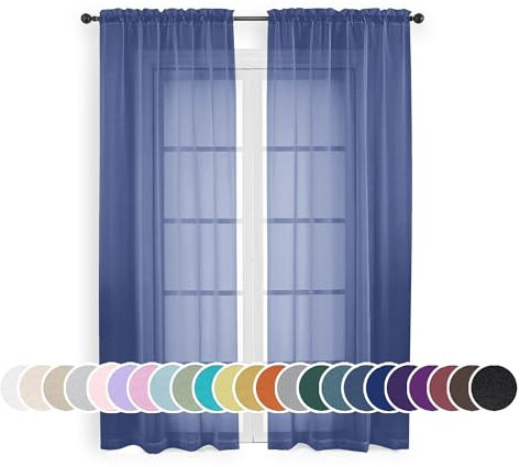 OWENIE Blaue transparente Vorhänge, 183 cm lang, 2 Stoffbahnen, transparent, lichtfilternd, durchscheinende Gardinenstange, Tasche, transparente Vorhänge für Wohnzimmer, Schlafzimmer, Fenster