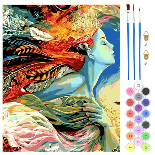 QENSPE Fantasía Pintura por Números para Adultos, Kit de Pintar por Números DIY con 3 Pinceles y Pinturas Acrílicas, Sin Marco 40x50 cm, Regalo para Decoración de Pared del Hogar - Chica