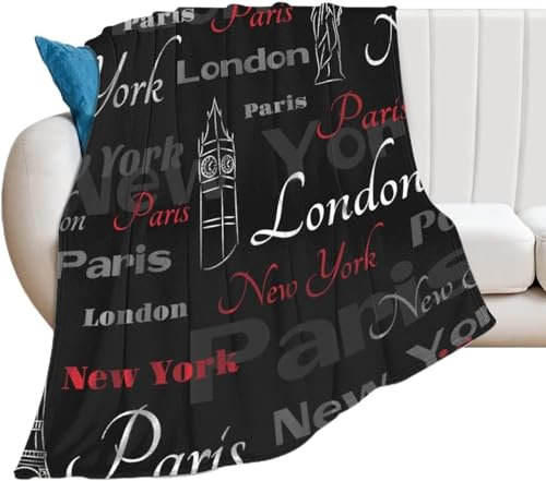 Kuscheldecke Flauschig New York 3D Decke 100x135 Paris London Wohndecke Schwarz Weich und Warme Flanell Fleecedecke für Sofadecke Couchdecke Tagesdecke 4810m