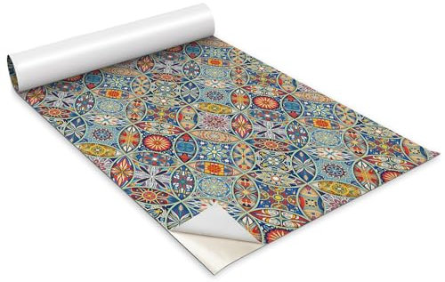 Wallfluent 100x50cm Küchenfolie Deko für Möbel Selbstklebende Hochwertige Klebefolie Dekofolie Tapete Möbelfolie Für Möbel Tisch Schrank Tür Küchenfronten - Orientalische Räder
