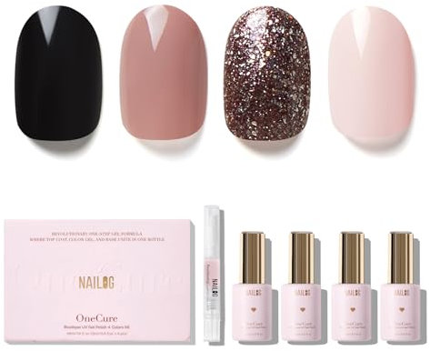 NAILOG Gel Nail Polish Set - 4 Colors Top Coat Color Gel Base 3-In-1 Soak Off UV Gel Polish Kit for Home DIY & Birthday Gifts for Women,Enigma of Dusk