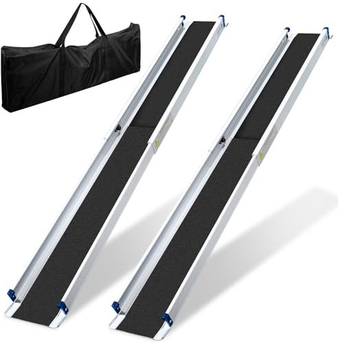 Ollewiellan 2 * Rollstuhlrampe 105-183 cm, Rampe Rollstuhl bis 300 kg, Aluminium Auffahrrampe,Teleskoprampe mit Textiltasche, Rollstuhlrampe Klappbar, Rollstuhlrampen, Treppenrampe für Rollstuhl