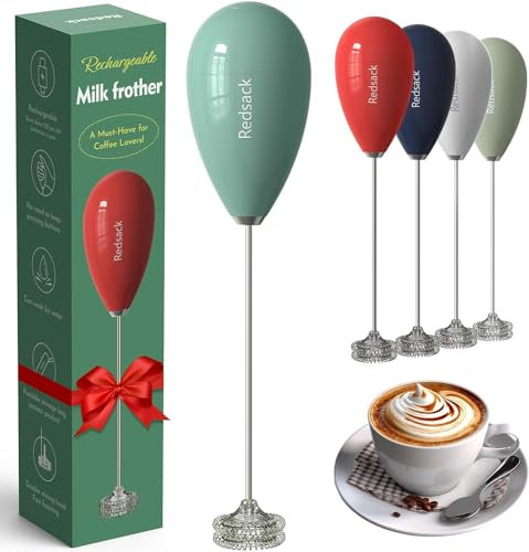 Redsack Waterproof Electric Whisk Milk Frother Handheld – USB Rechargeable Hand Whisk Electric Coffee Frother for Kitchen, Traveling – Double Coil Frappe Maker Coffee Stirrers with Portable Bag (Teal)
