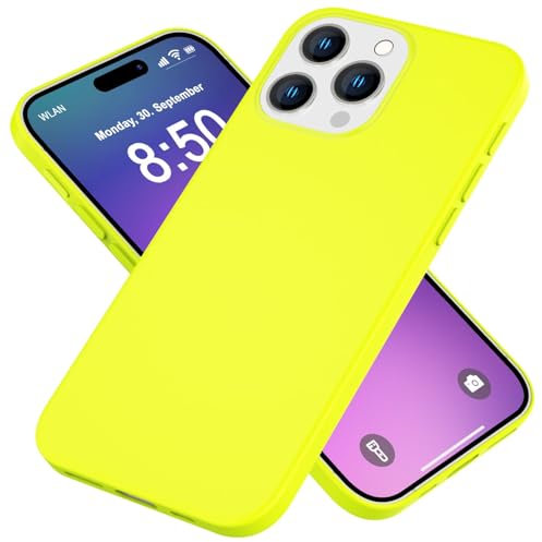 NALIA Cover Neon compatibile con iPhone 16 Pro Custodia, Copertura Colore Intenso Silicone Morbido Vellutato Antiscivolo, Case Protettiva Sottile Flessibile Antiurto Resistente Slim, Colore:Giallo