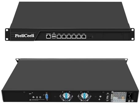 PeeliCeeli 19 Zoll Firewall Appliance B250 Core i9 9900, 6 x i225V 2.5GbE LAN 1U Router PC for VPN Server, 19” Rackmount OPNsense Hardware with DDR4 32GB RAM 1TB SSD, VGA