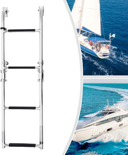 Escalera de baño para barco, escalera de piscina, plegable, 4 peldaños, telescópica, escalera de cubierta flotante con peldaños antideslizantes
