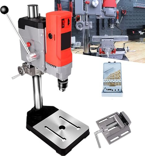HmLotd Tischbohrmaschinen-Ständer mit Schraubstock, Bohrmaschinen-Ständer für Handbohrmaschinen, sechsstufige, elektronisch geschwindigkeitsverstellbare, anhebbare Handradwippe mit