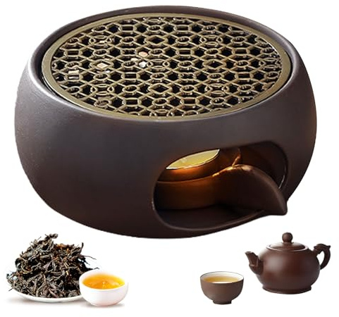 Sporgo Fornello per teiera in ceramica: scalda tè con portacandela, scalda caffè, fornello, teiera, scalda teiera, scalda teiera per caffè, tè e latte (F)