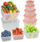 ANJUKE 16PCS Fruit Storage Containers for Fridge,BPA-Free,Stackable Airtight Vegetable Storage Box with Removable Colander,Lid,Collapsible Plastic Food Storage Keep Fruits,Meat Fresh Longer-Pink