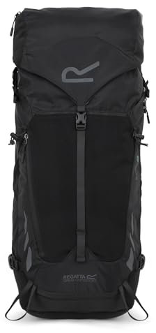 Regatta Rucksack Blackfell 45L, reflektierend mit Metallrahmenstütze - Perfekt für Walking, Wandern, Camping & Trekking, Schwarz, L, Casual