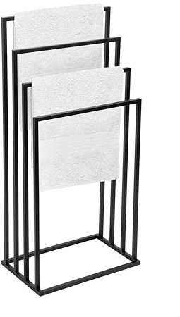 FRAMADO - Portasciugamani Autoportante - Portasciugamani in Piedi - LxPxA 45x29x96cm - in Metallo, con Cuscinetti Antiscivolo, Stabile, Prodotto UE, Senza Montaggio - VIVO con 4 Barre Nero